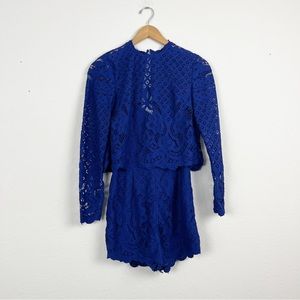 Saylor Blue Open Back Lace Romper Size Small